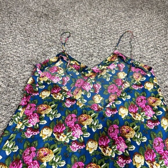 Vintage Victoria Secret Gold Label Silk Mini Slip Dress Small Blue Pink Floral - Picture 4 of 7